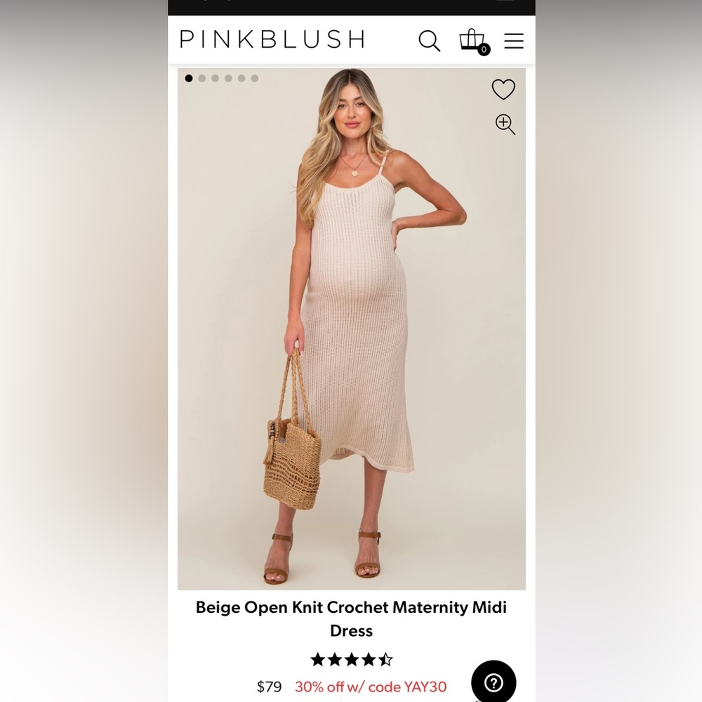 Beige Open Knit Crochet Maternity Midi Dress Size Small